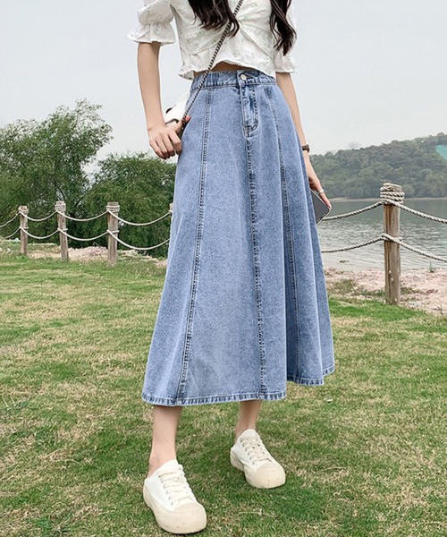 「BLANC FICELLE」 デニムスカート X-LARGE インディゴブルー レディース_画像6