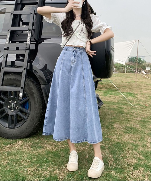 「BLANC FICELLE」 デニムスカート X-LARGE インディゴブルー レディース_画像8