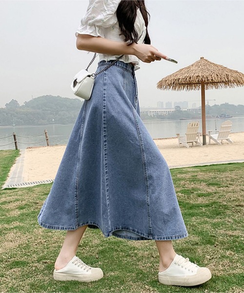 「BLANC FICELLE」 デニムスカート X-LARGE インディゴブルー レディース_画像9