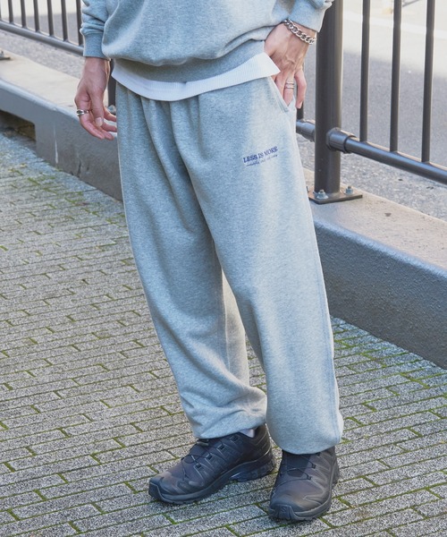 メゾピアノ リボン刺しゅうラインストーングレー パンツ　アウトレット Omega Rib Pin Tuck Wide Pants