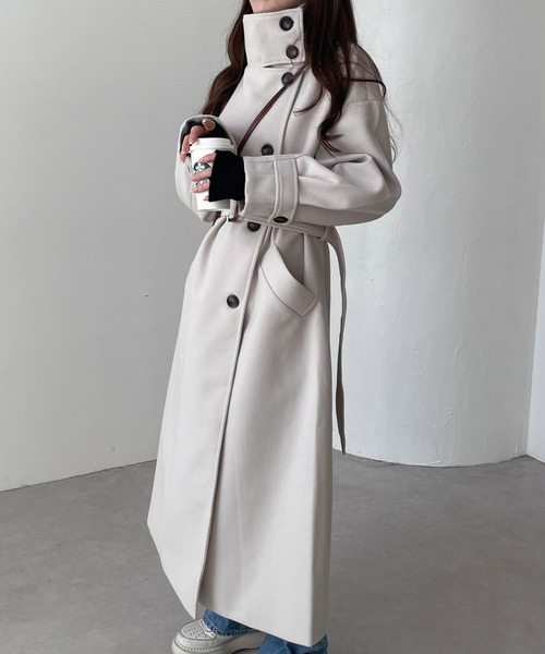 00T684☆ DKNY スタンドカラー ウール ロングコート アウター S 00T684☆ DKNY スタンドカラー ウール ロングコート アウター S