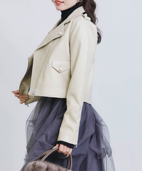 PICCIN PERLA レザージャケット ライダース フェイクレザーパール