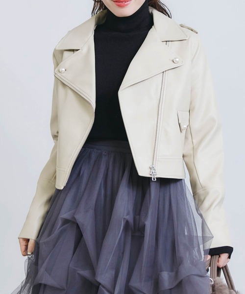 PICCIN PERLA レザージャケット ライダース フェイクレザーパール