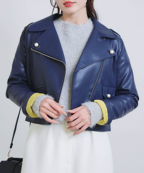 PICCIN PERLA レザージャケット ライダース フェイクレザーパール