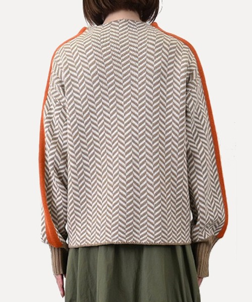 ニット セーター ヘリンボーン柄ニットラインスリーブボトルネックプルオーバー レディース STYLEBLOCK ニット セーター ヘリンボーン柄ニットライン