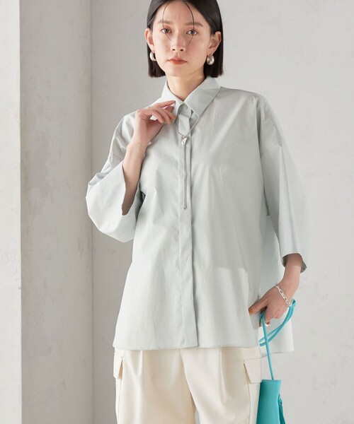 ブラウス シャツ SHIPS Primary Navy Label:「手洗い可能」レギュラー カラー ワイド シャツ レディース