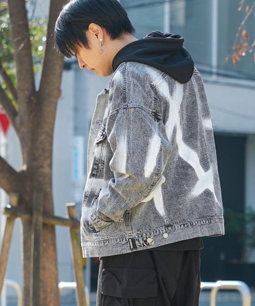 デニムジャケット gジャン 「unisex」スプレー ワイドデニムジャケット