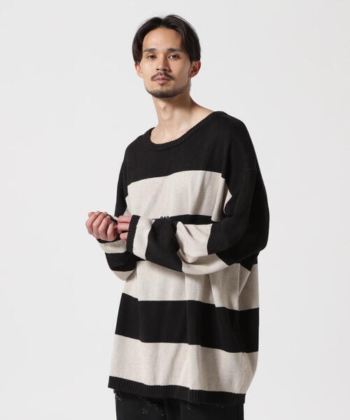 セーター ニット A.F ARTEFACT/エーエフアーティファクト/STRIPES KNIT TOP メンズの画像