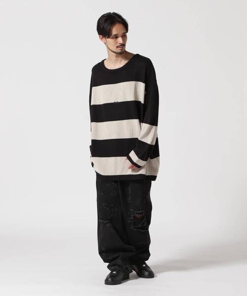 セーター ニット A.F ARTEFACT/エーエフアーティファクト/STRIPES KNIT TOP メンズの画像