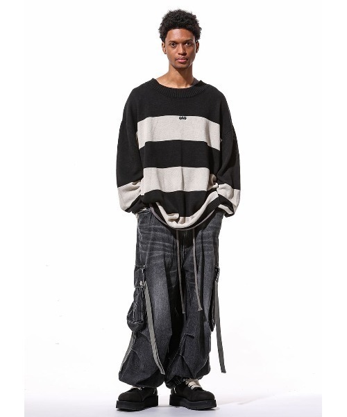 セーター ニット A.F ARTEFACT/エーエフアーティファクト/STRIPES KNIT TOP メンズの画像