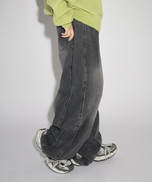 W40  スーパーバギーワイドデニム ウォッシュド加工 グレー y2k W40 H&M スーパーバギーワイドデニム ウォッシュド加工 グレー