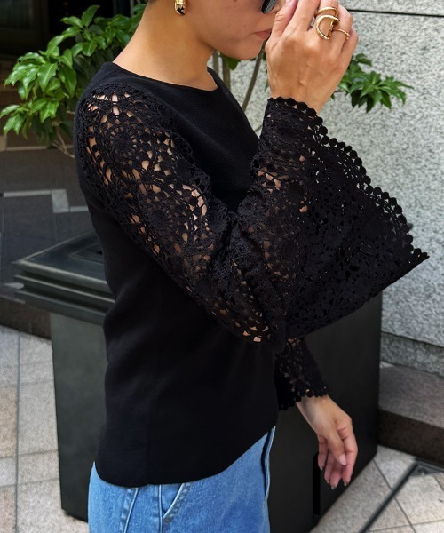 未使用品 ジェンヌ JENNE 24AW レーススリーブニットトップス カットソー 刺繍 長袖 S ブラック sks24aw-nt05 /YM レディース レーススリーブニットトップス｜JENNE(ジェンヌ)公式通販：パリ