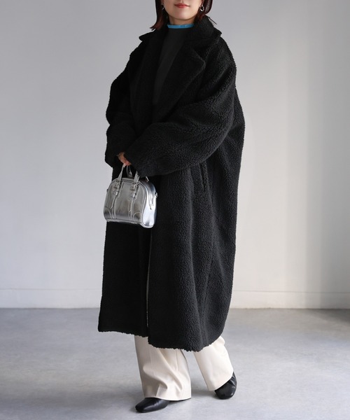 Riberry コート アウター ビックカラーボアロングコート レディース