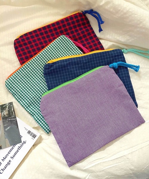 MARK&LONA チェック柄 ボールポーチ ポーチ 「 Sowel. / ソエル 」 バイカラー チェック フラット マルチ