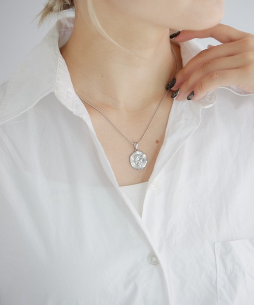 ネックレス 「金属アレルギー対応/ステンレス」スネークチェーン×コインネックレス レディース メンズの画像
