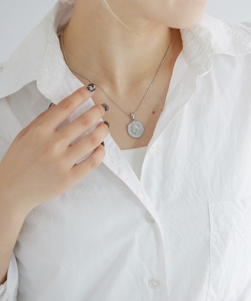 ネックレス 「金属アレルギー対応/ステンレス」スネークチェーン×コインネックレス レディース メンズの画像