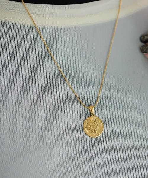 ネックレス 「金属アレルギー対応/ステンレス」スネークチェーン×コインネックレス レディース メンズの画像