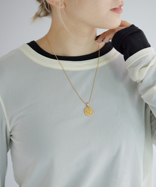 ネックレス 「金属アレルギー対応/ステンレス」スネークチェーン×コインネックレス レディース メンズの画像