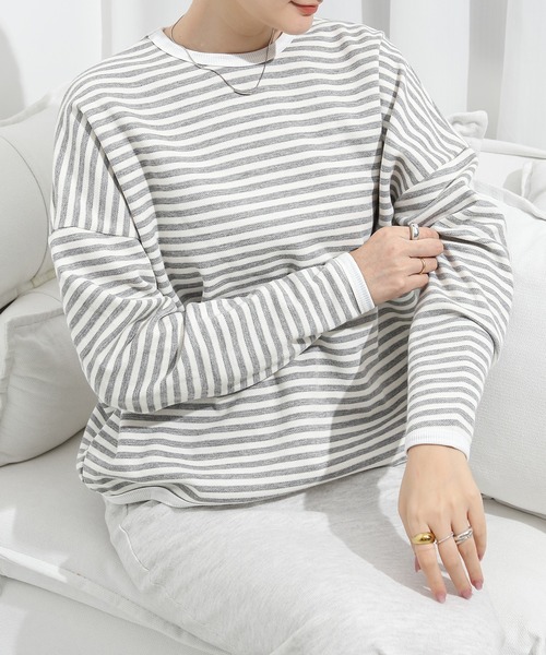 tシャツ こなれスタイルを叶える ドロップショルダーボーダー