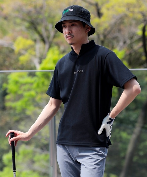 BEAMS GOLF 黒 XLサイズ モックネック半袖シャツ BEAMS GOLF tシャツ 「UVカット/吸水速乾」ORANGE LABEL
