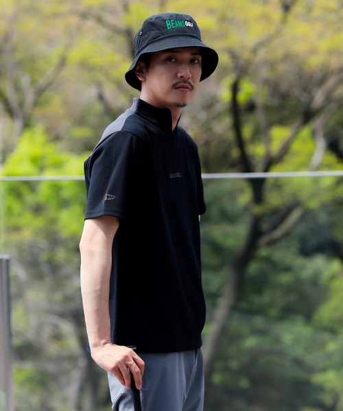 BEAMS GOLF 黒 XLサイズ モックネック半袖シャツ BEAMS GOLF（ビームス ゴルフ）ORANGE LABEL / 切り替え ハーフ