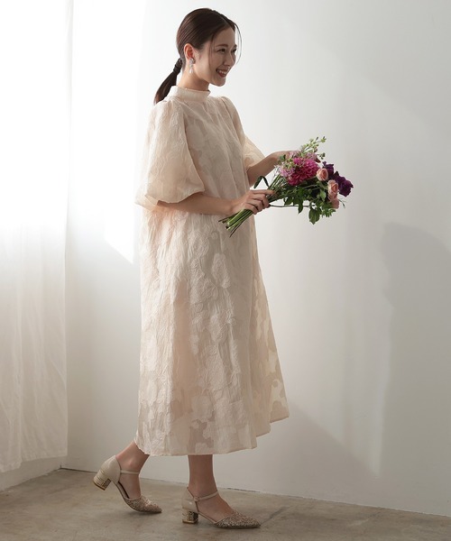 本日価格！ボリュームスリーブAライン パーティードレス オケージョンドレス PREFERIR｜ボリュームスリーブAライン結婚式パーティードレス