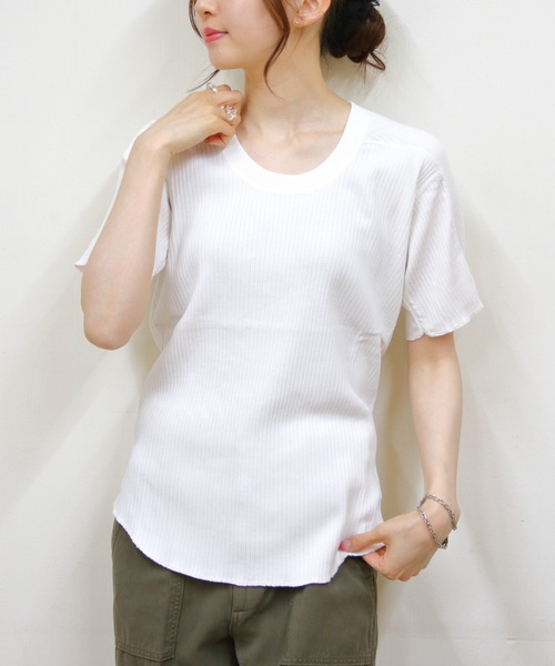 tシャツ MEYAME/メヤメ　オブロングネックショートスリーブ　OBLONG NECK SHORT SLEEVE レディース