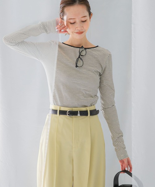 tシャツ GREEN BUTTER　Two-way Stripe Patch T-shirts レディース tシャツ GREEN BUTTER Two-way Stripe Patch T-shirts