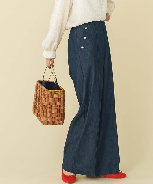【新品タグ付き】リヨセルデニムパール釦パンツ Gready Brilliant パンツ リヨセルデニムパール釦 レディース