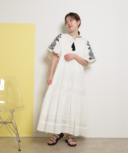 palm RICHE ワンピース インド綿 ボリューム刺繍ワンピース