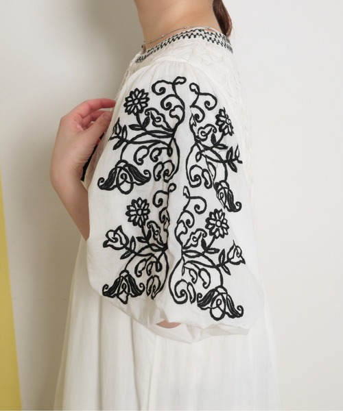 palm RICHE ワンピース インド綿 ボリューム刺繍ワンピース
