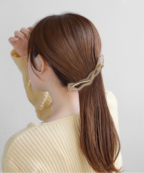 クリアゴールド リボン型ヘアクリップ メタル リボン ヘアクリップ