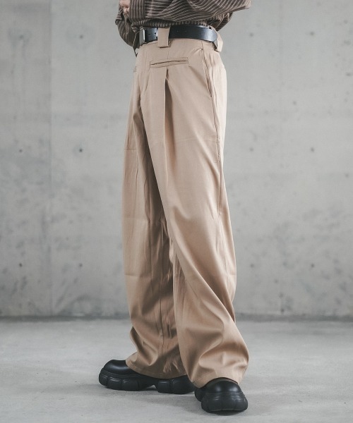 Shoowtime スラックス One tuck wide straight slacks pants