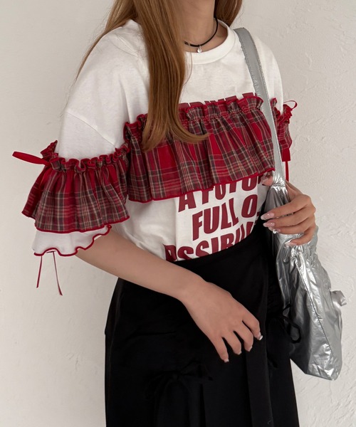tシャツ FRILL RIBBON TEE/フリルリボンTシャツ レディース tシャツ リボンプリントTシャツ レディース : ZOZOTOWN Yahoo!店