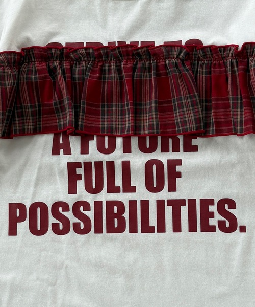 kutir tシャツ チェックドッキングフリルリボンTシャツ