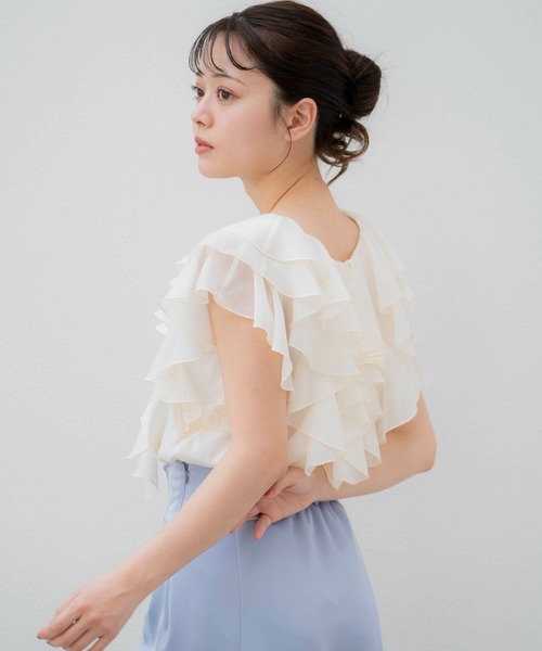 Noela - ノエラ　noela  スタンドカラーフリルシャツ Noela ブラウス シャツ ラッフルフリルブラウス レディース