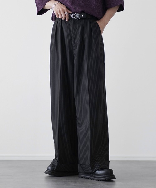 スラックス ロールアップ2タックワイドストレートスラックス