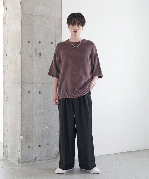 スラックス ロールアップ2タックワイドストレートスラックス