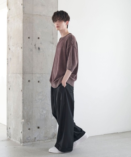 スラックス ロールアップ2タックワイドストレートスラックス メンズ