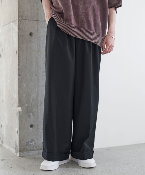 スラックス ロールアップ2タックワイドストレートスラックス メンズ