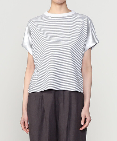 HANDVAERK キャップスリーブ 半袖 Tシャツ グレイッシュ ブルー S