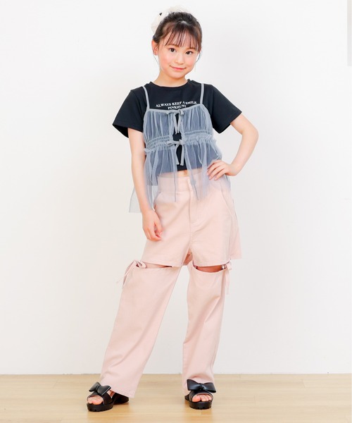 稀少サンプル品一点物 ふわふわチュール装飾ピーチピンクTシャツ 稀少サンプル品一点物 ふわふわチュール装飾ピーチピンクTシャツ