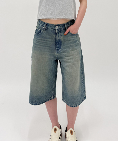 ハーフパンツ ジーンズ デニム デニムパンツ 短パン 「追加」ルーズデニムハーフパンツ レディース