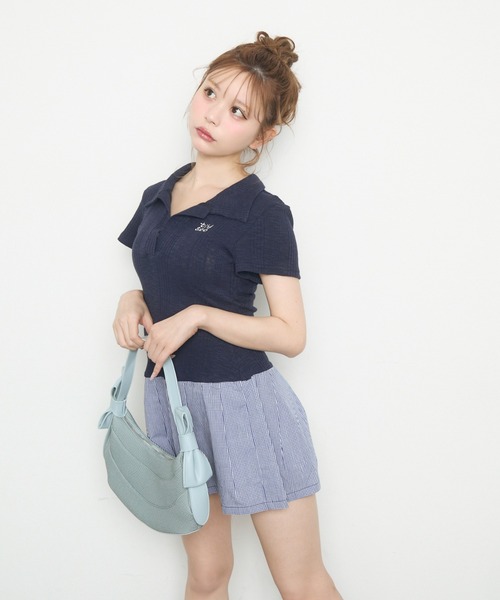ミニ丈ワンピ襟付きで一枚完結可愛い TITTY＆CO. ワンピース ポロ襟ドッキングミニワンピース