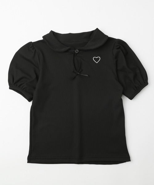 アミカキッズ　パフスリーブ 黒 シャツ キッズ パフスリーブロゴTシャツ（Tシャツ/カットソー）｜coca