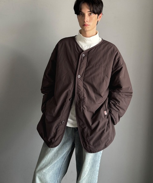 山内 ブラウン ノーカラー ジャケット 中綿 シンサレート 山内 ブラウン ノーカラー ジャケット 中綿 シンサレート