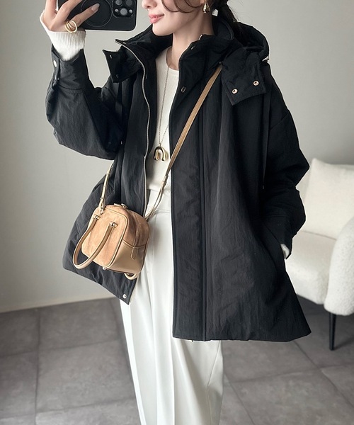 美品 エマテイラー フード付き ロングダウンコート 36 M相当 ブラック Emma Taylor（エマテイラー） コート 36 ブラック レディース