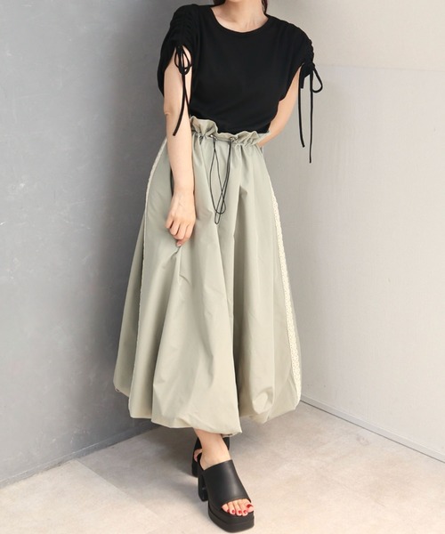 CECIL McBEE ワンピース リブxサイドレース付きバルーン