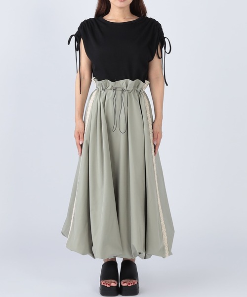 CECIL McBEE ワンピース リブxサイドレース付きバルーン