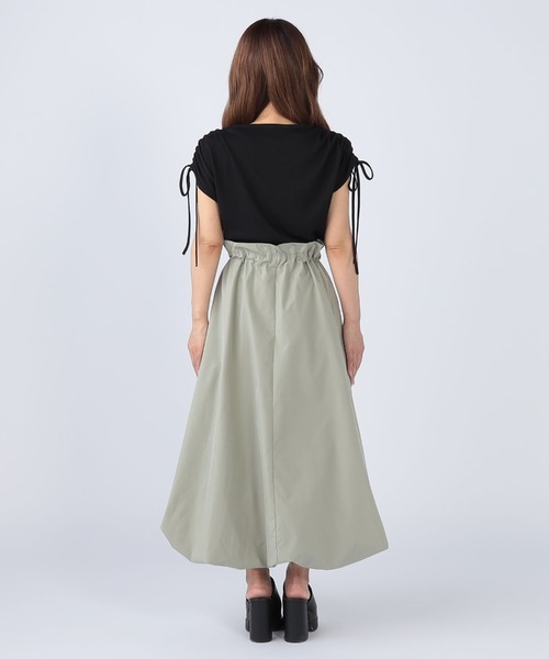 バルーンスカート　ワンピース　ドレス　グリーン CECIL McBEE ワンピース リブxサイドレース付きバルーン